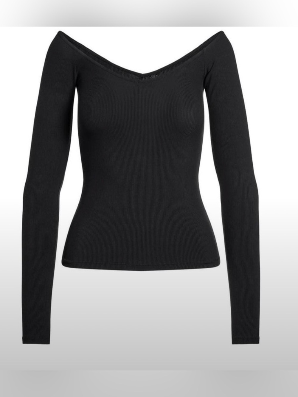 Skims Off-the-Shoulder Black Ribbed Long Sleeve Top xl nwt